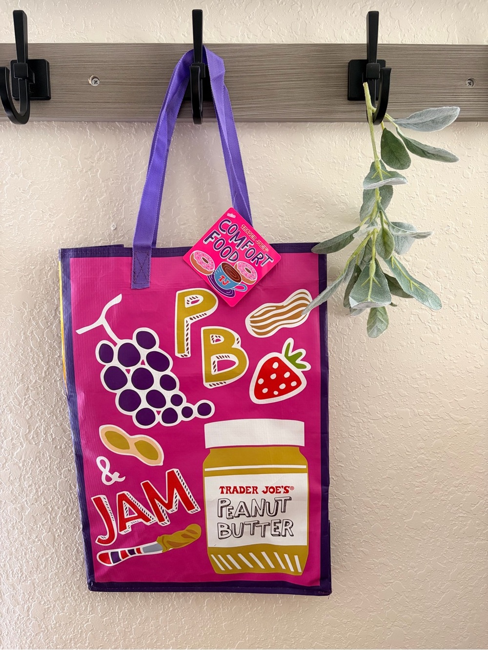 Trader Joe’s PB & Jam Mac n Cheese Comfort Food Reusable Waterproof Tote Bag